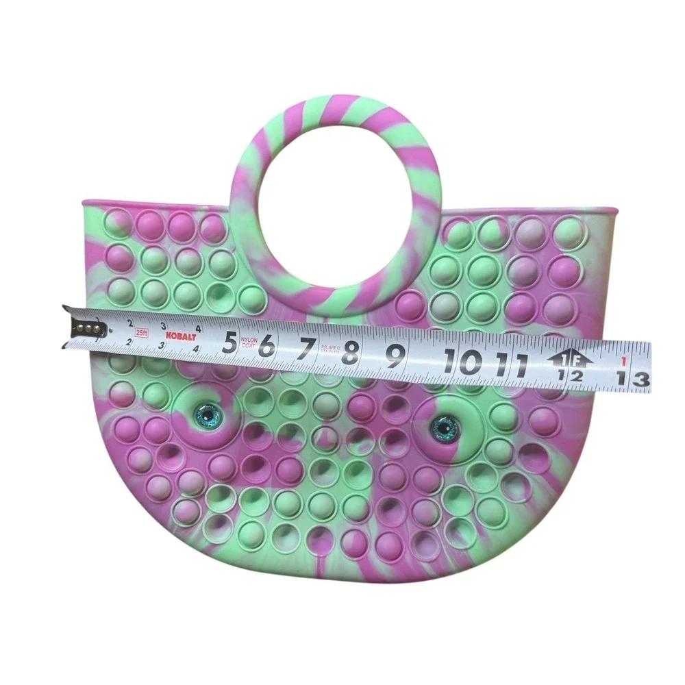 Ja-Ru Silicone Pop Fidget Tote Bag and‎ Bracelet Set Purple Green Swirl Eyeball